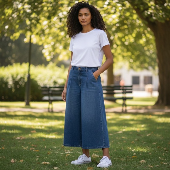 Pilcro and the Letterpress Denim - Pilcro Anthropologie High Rise Wide Leg Jeans 30 Medium Wash Cotton Boho Chic